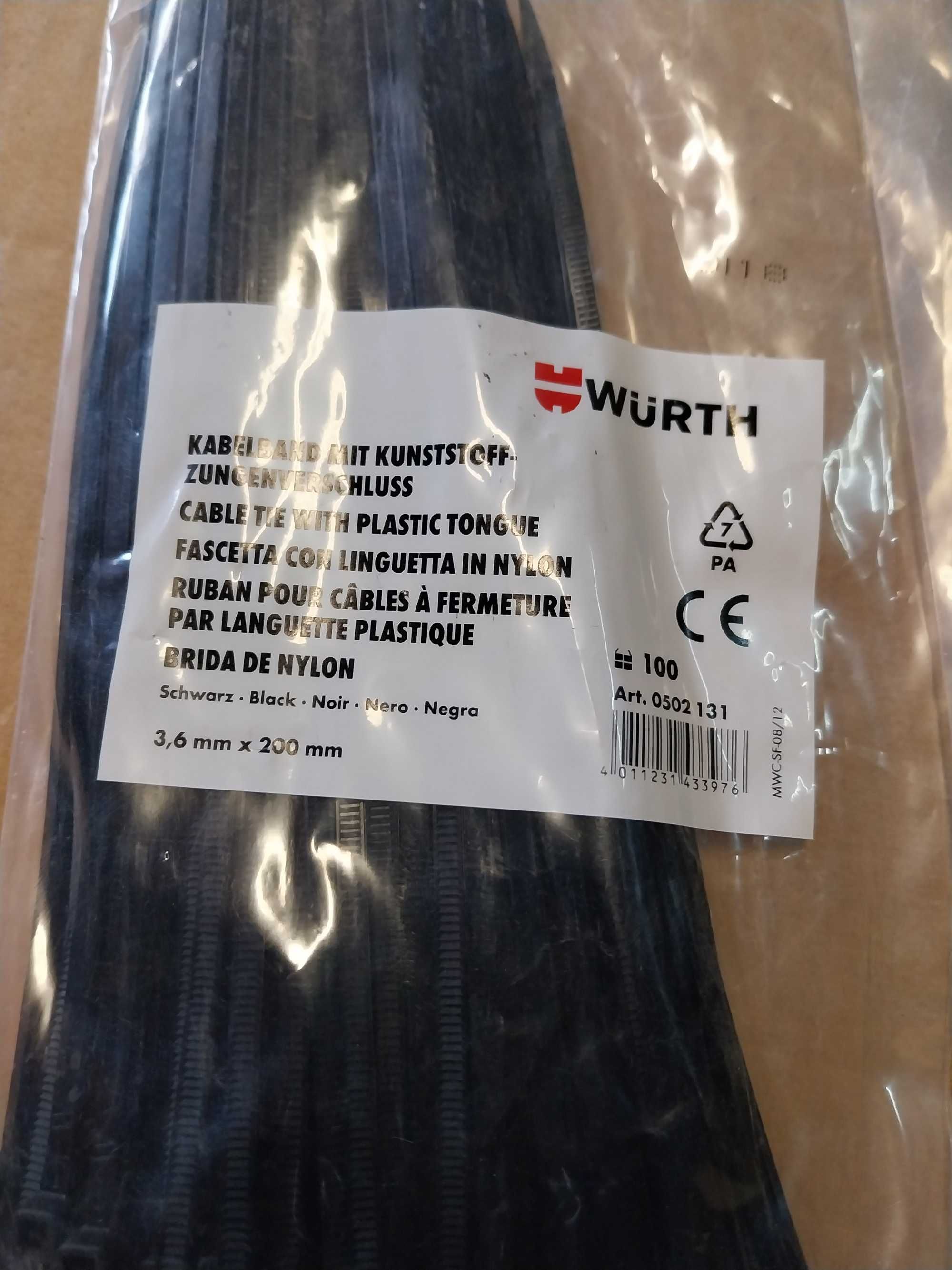 2x opaski kablowe trytki 3,6 mm x 200 mm mocne wurth ch1