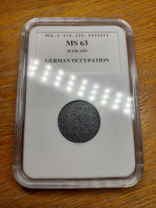 Moneta 20gr w gradingu PCG MS63 GG