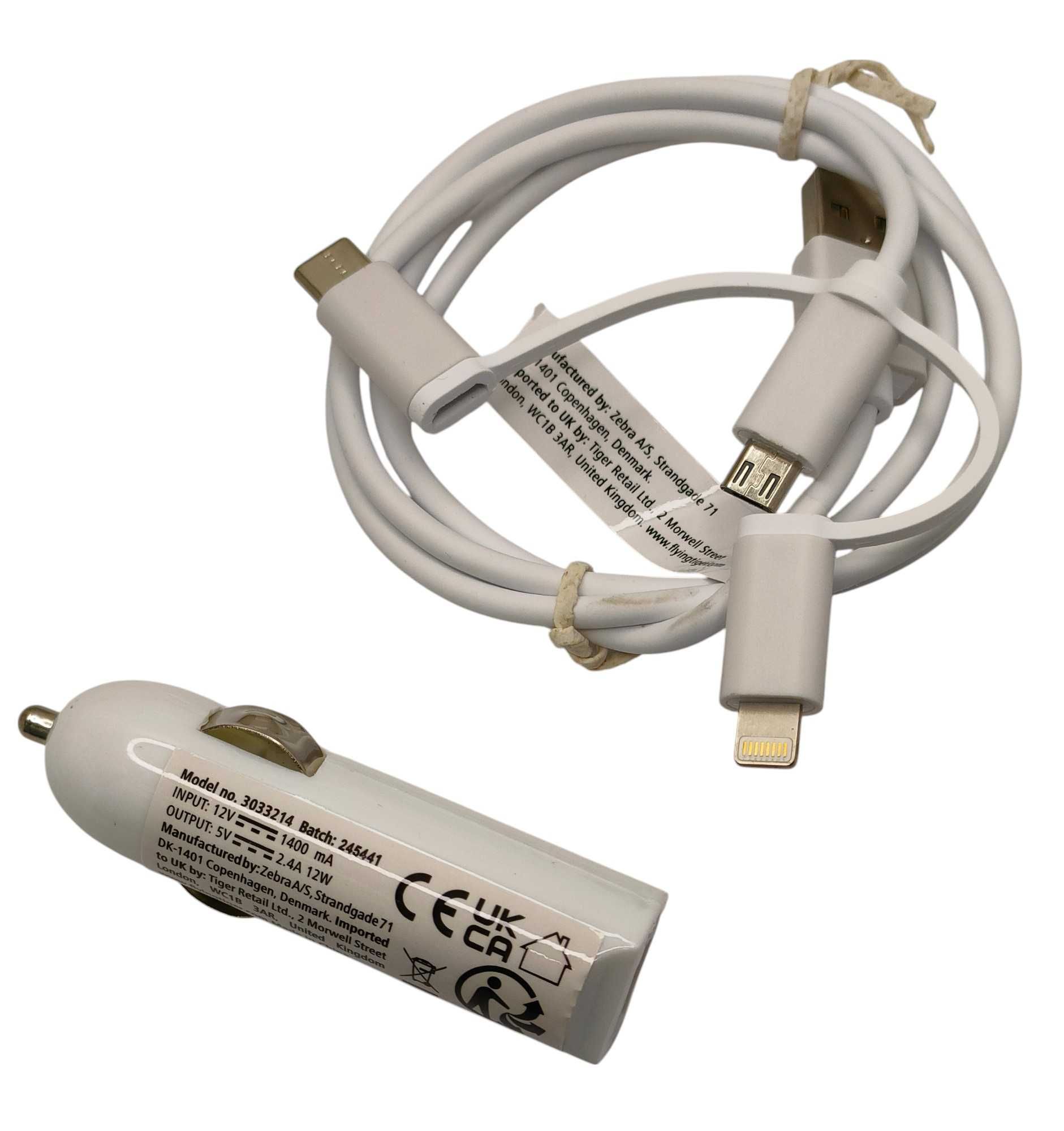 Ładowarka samochodowa Flying Tiger USB-C LIGHTNING MICRO-USB 80CM