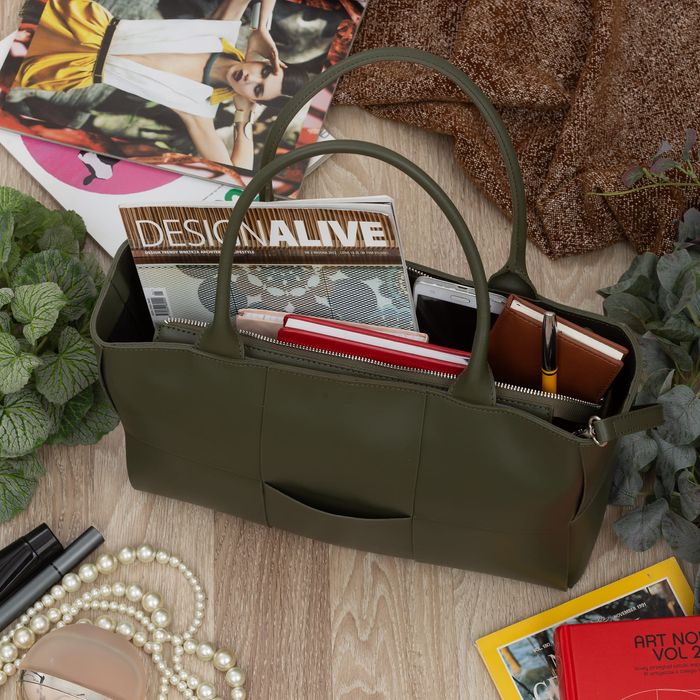 VERA PELLE torebka skórzana pleciona z paskiem V623 oliwkowa