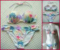 Bikini kwiaty 36B S 75 B push up strój kąpielowy kostium print