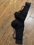 Czarny sexy biustonosz, koronka, wiązany, potrójne zapięcie, XS, A