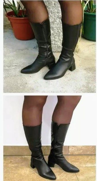 Botas de cano em pele