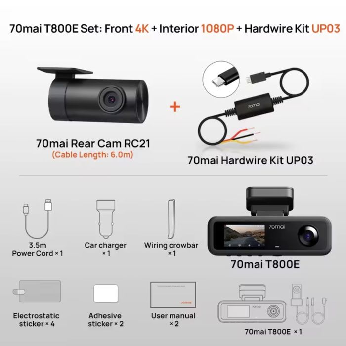 Відеореєстратор 70mai Dash Cam T800E-1 4K + 70mai Rear Cam RC21