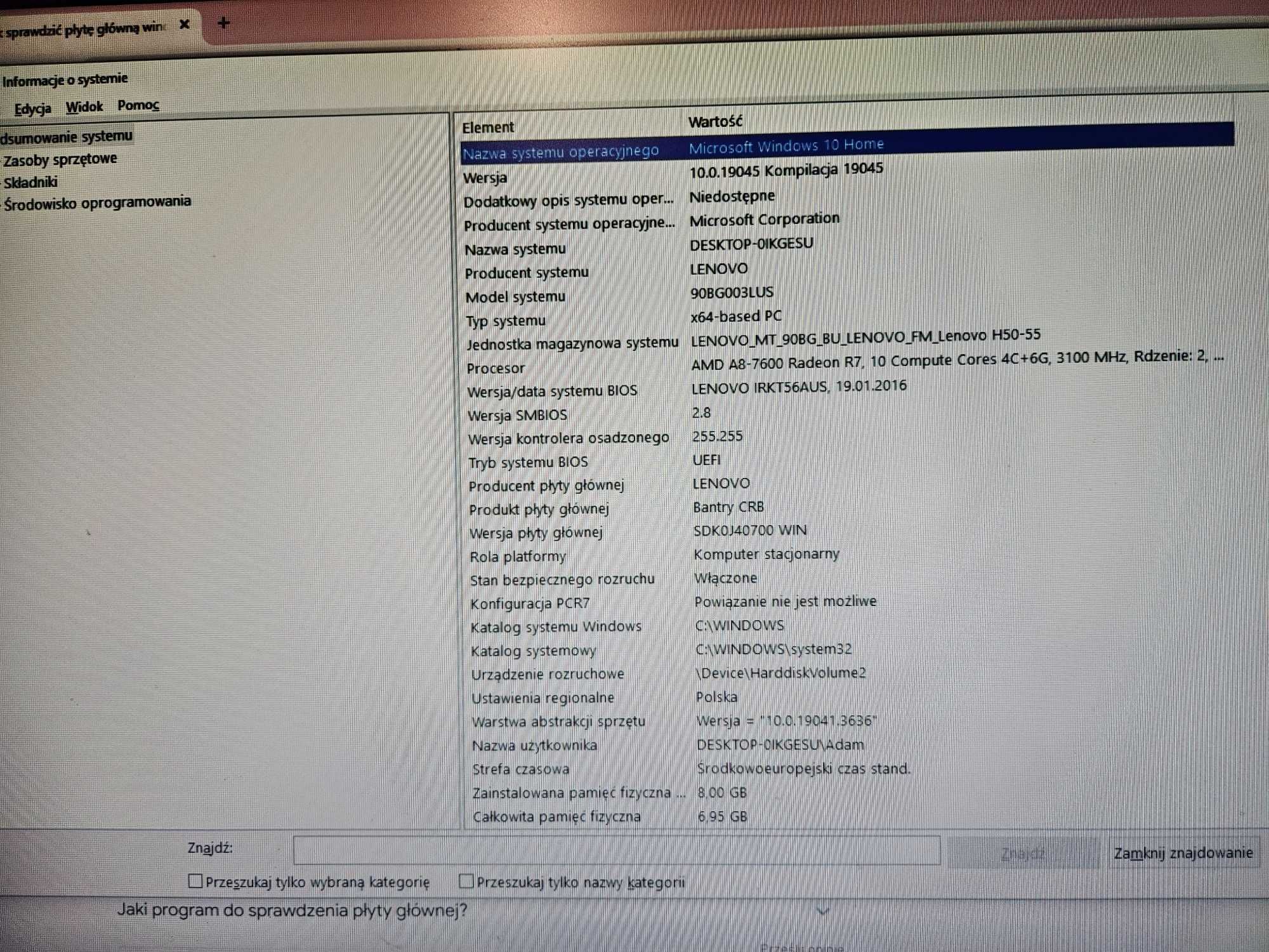 Komputer stacjonarny Lenovo Monitor