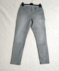 Jeansowe legginsy, spodnie rurki, szare, elastyczne, L