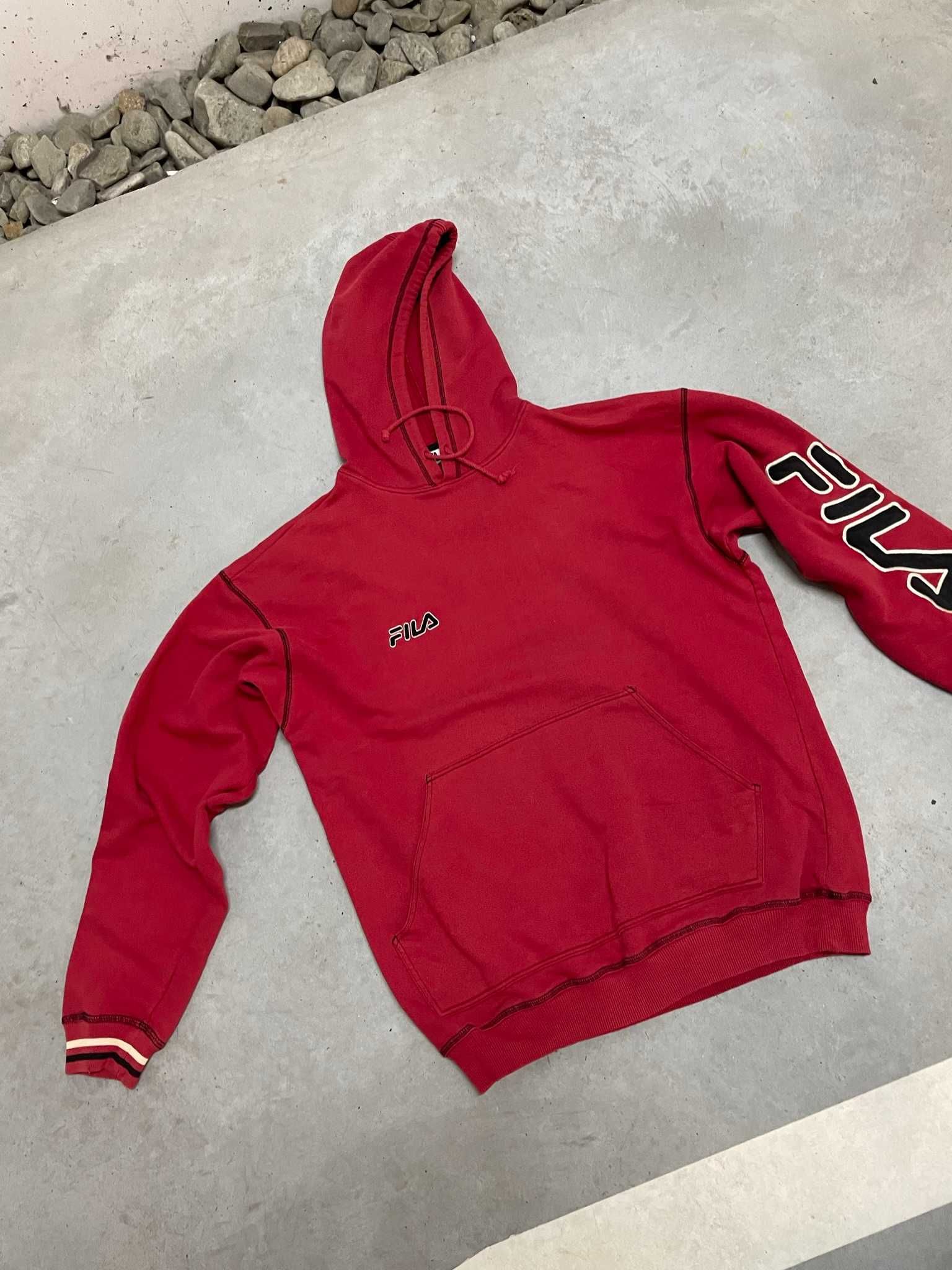 Fila hoodie bluza z kapturem z dużym nadrukiem vintage retro 90s