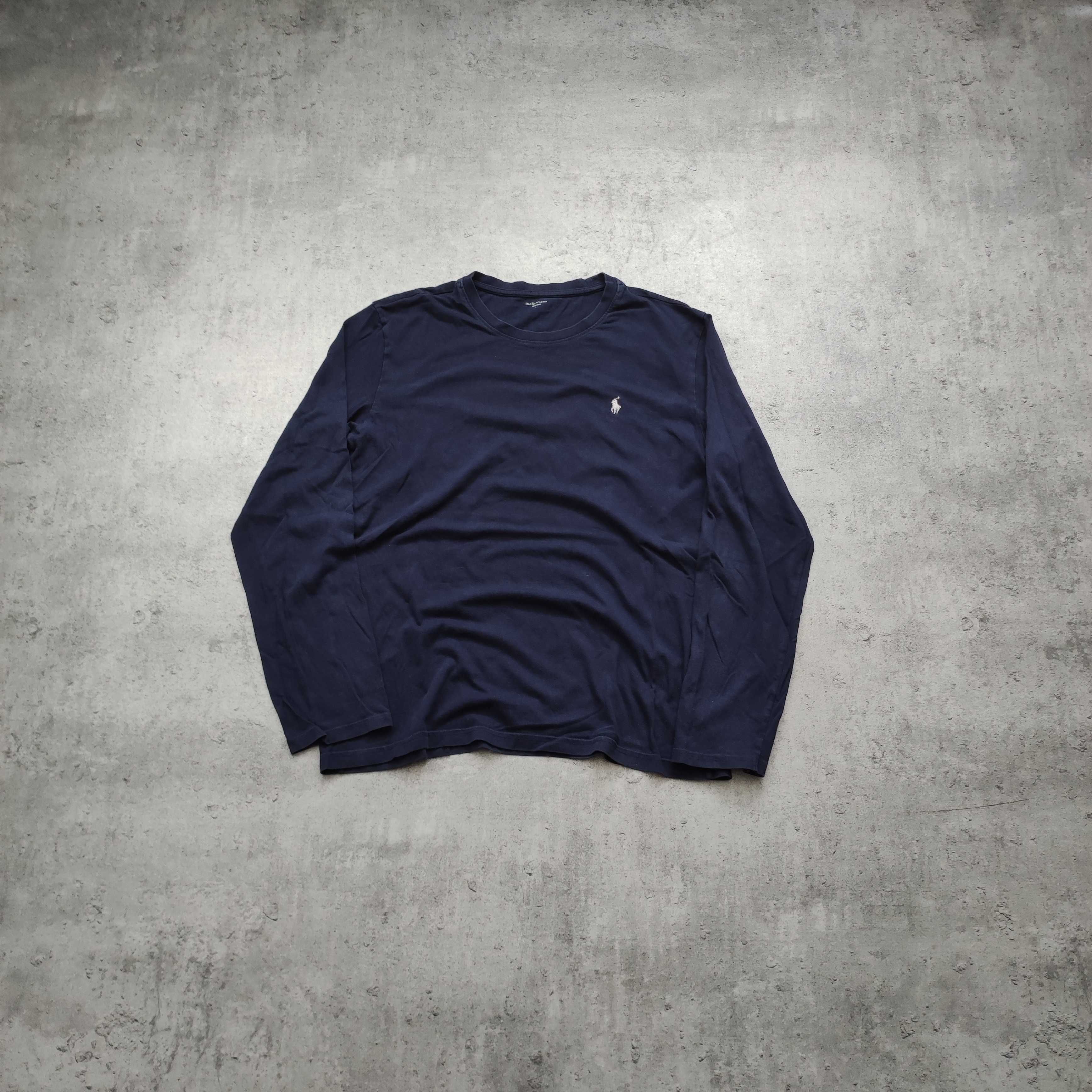 MĘSKA Koszulka Bawełna Długi Rękaw Granatowa Konik Polo Ralph Lauren