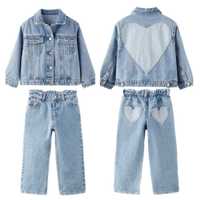 Клешные джинсы Zara для девочки, пиджак джинсовый с сердцем 92. 98,116