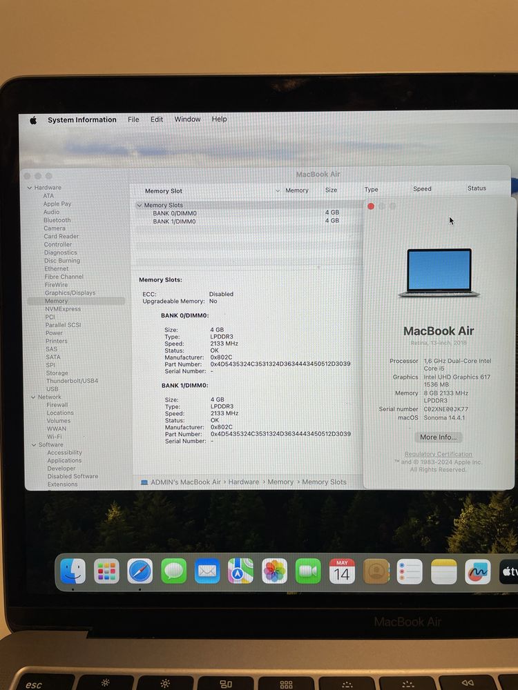 Macbook Air 13” 2018 8GB/128GB 270 cycle, ładowarka i pudełko