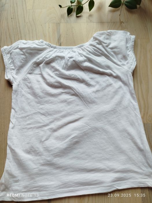 Śliczna bawełniana biała bluzka koszulka z krótkim rękawem hiszpanka H