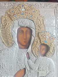 Ikona Matki boskiej częstochowskiej duża antyk srebro