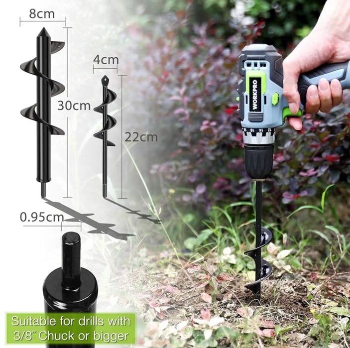 WORKPRO Zestaw wierteł ślimakowych, 4 x 22 cm, 8 x 30 cm