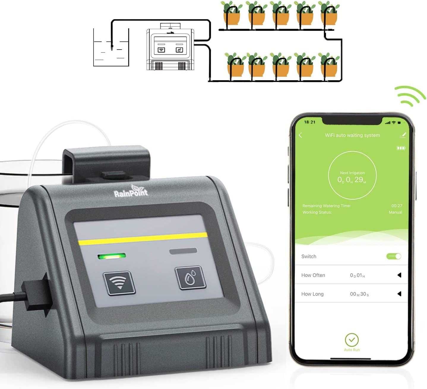 Sistema de rega automático WiFi para plantas de interior