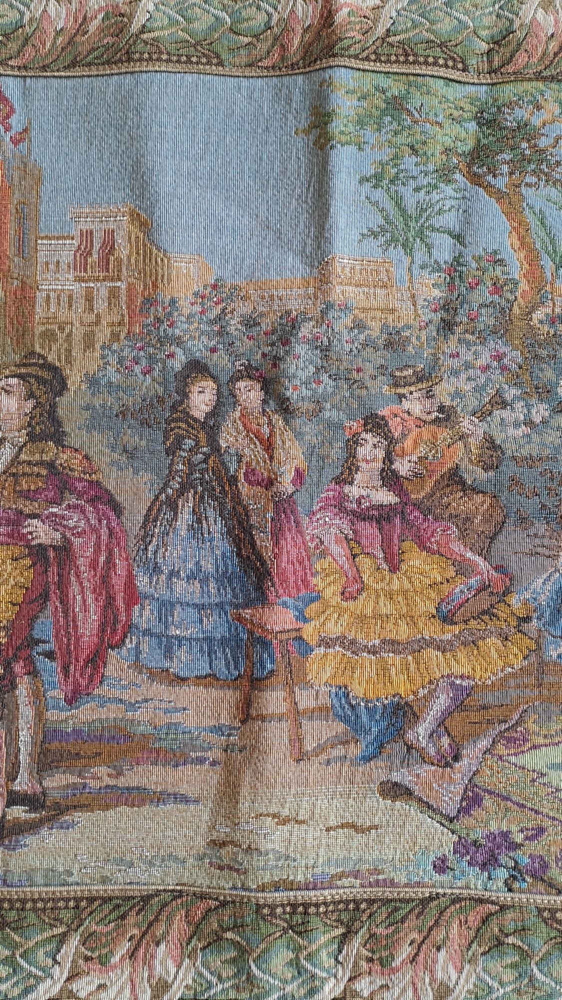 CUDOWNY gobelin kilim makatka żakardowa scenka rodzajowa