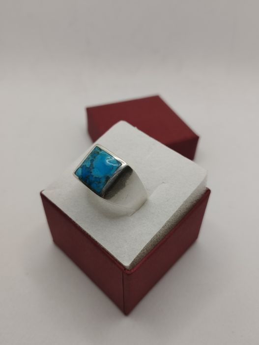 Srebrny sygnet z turkusem, próba 925, rozmiar 18