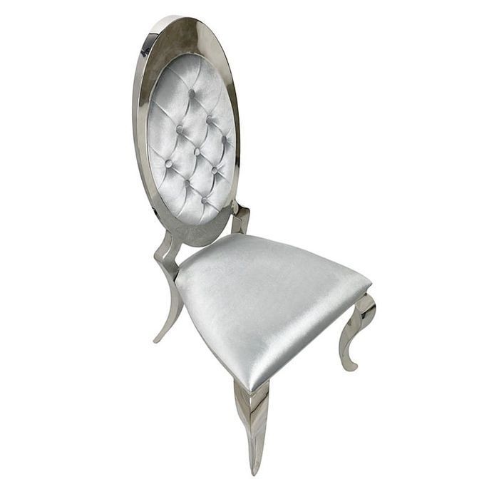 Krzesło glamour Victoria II Silver srebrne pikowane guzikami