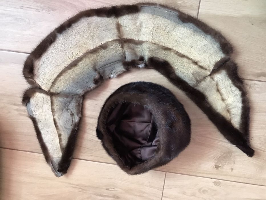 Czapka i kołnierz z futra tchórzofretki