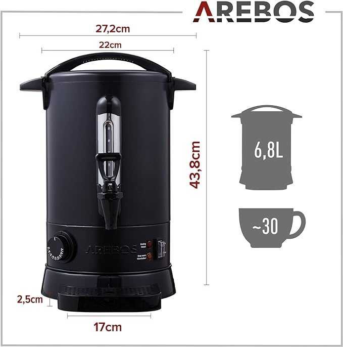 Arebos Dozownik gorących napojów | 950W | Bojler na wodę 6,8L