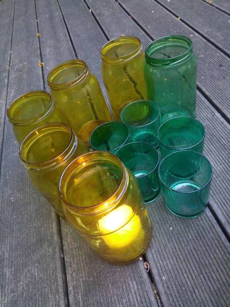 Zestaw 11 sztuk słoik szklanka świecznik zielony żółty tealight