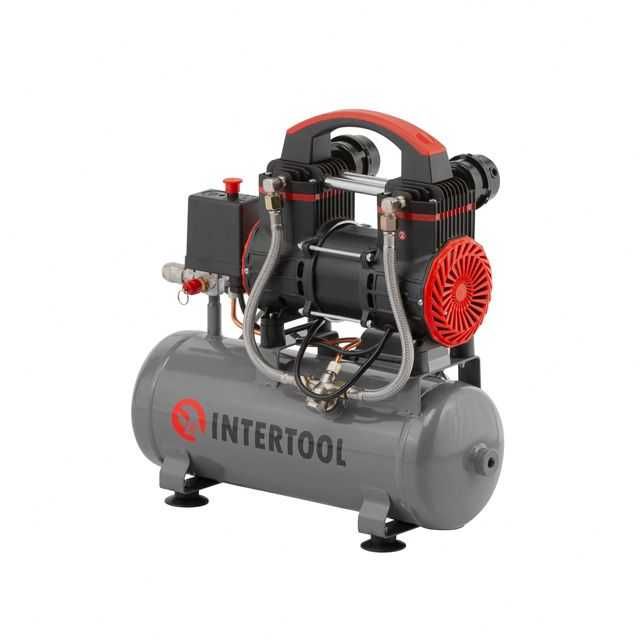 Компресор 9 л, 220 В, безмасляний, 2 циліндра. INTERTOOL PT-0015.