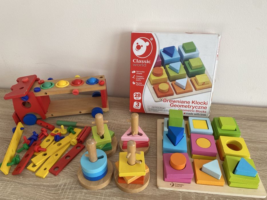 Drewniane zabawki komplet edukacyjne