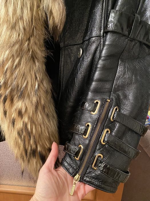 Дубленка кожа (овчина), натуральный мех енот