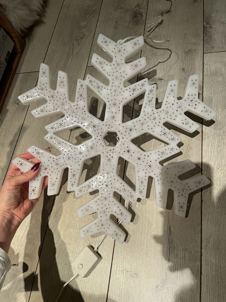 Zimowa lampka lampa śnieżynka biała do powieszenia snowflake lamp