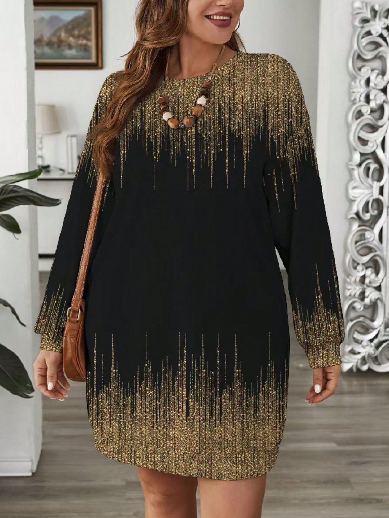 Sukienka Bluza Prosta Z Nadrukiem Długi Rękaw Casual Shein Xxl 44