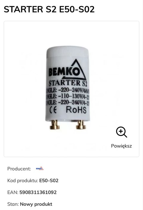 Zapłonnik starter świetlówki S10 4-65W