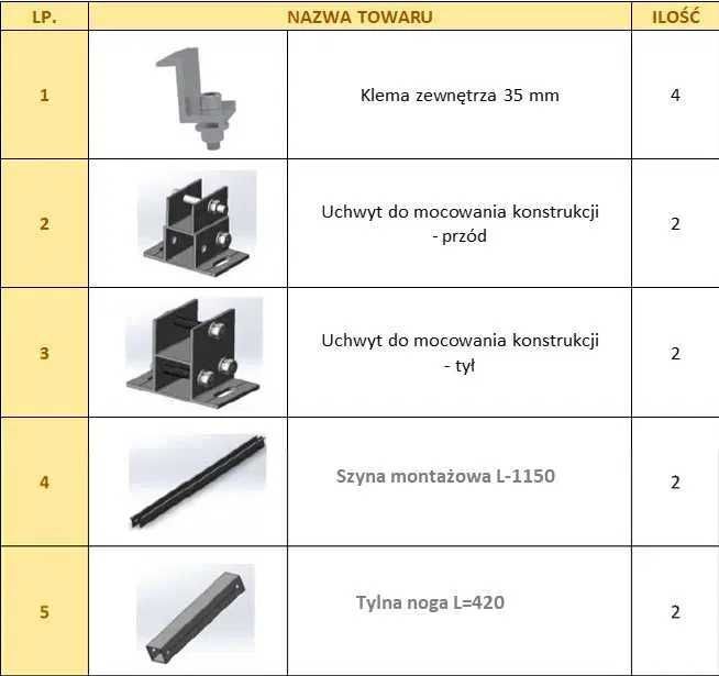 Aluminiowa Konstrukcja balastowa moduły poziomo fotowoltaika