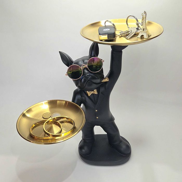 Estatueta Decorativa Bulldog com Bandeja para Objectos