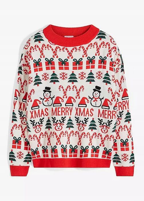 B.P.C sweter dzianinowy świąteczny we wzory 48/50.