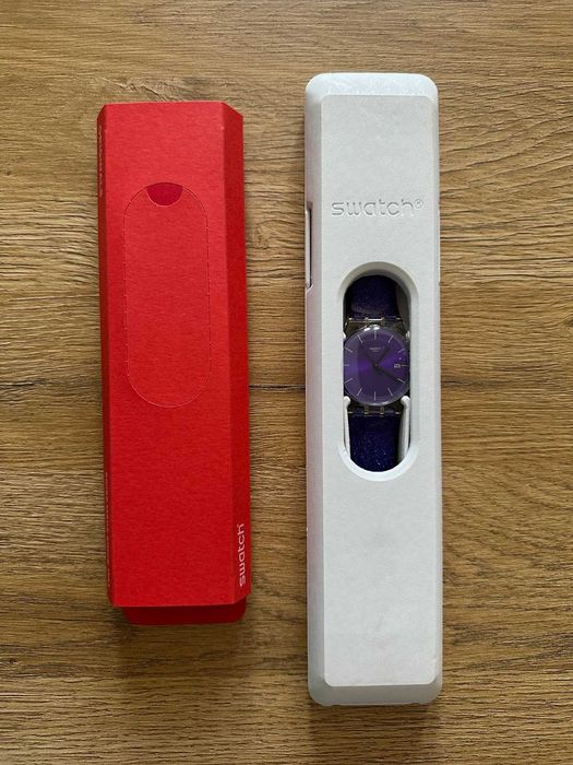 Zegarek Swatch SUOK400 41 mm fioletowy z brokatem