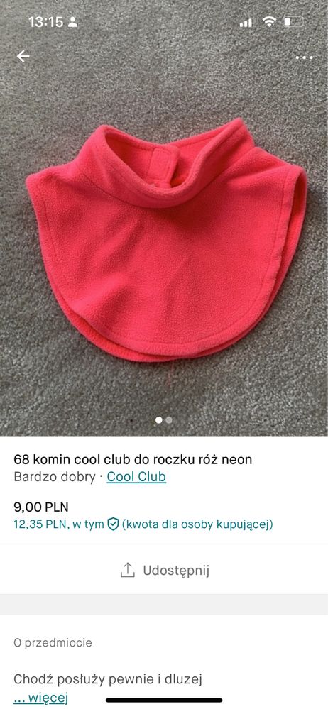 68 komin cool club do roczku róż neon szalik