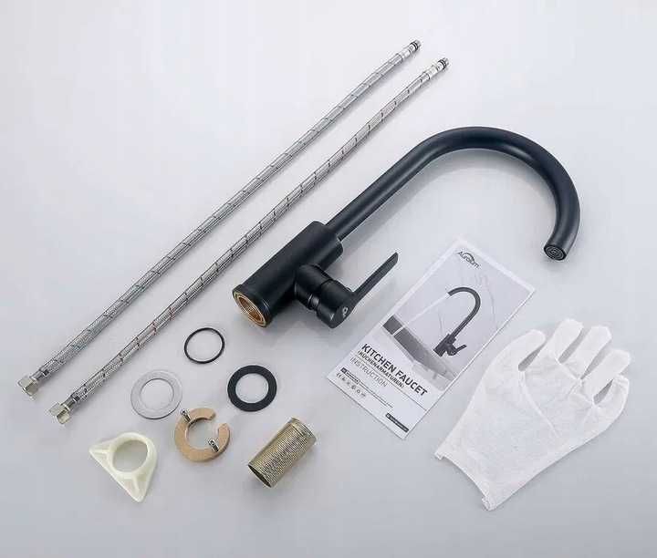 Auralum Bateria zlewozmywakowa z wysoką wylewką CZARNA NOWA GWARANCJA