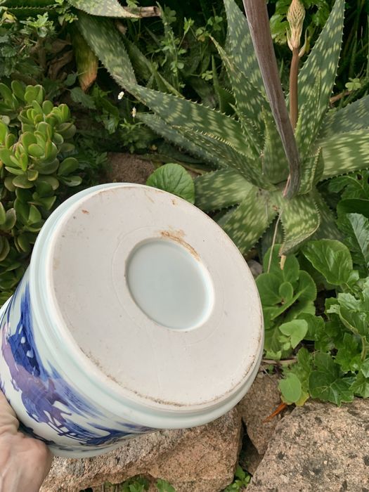 Cachepot Floreira Azul & Branco Porcelana Oriental