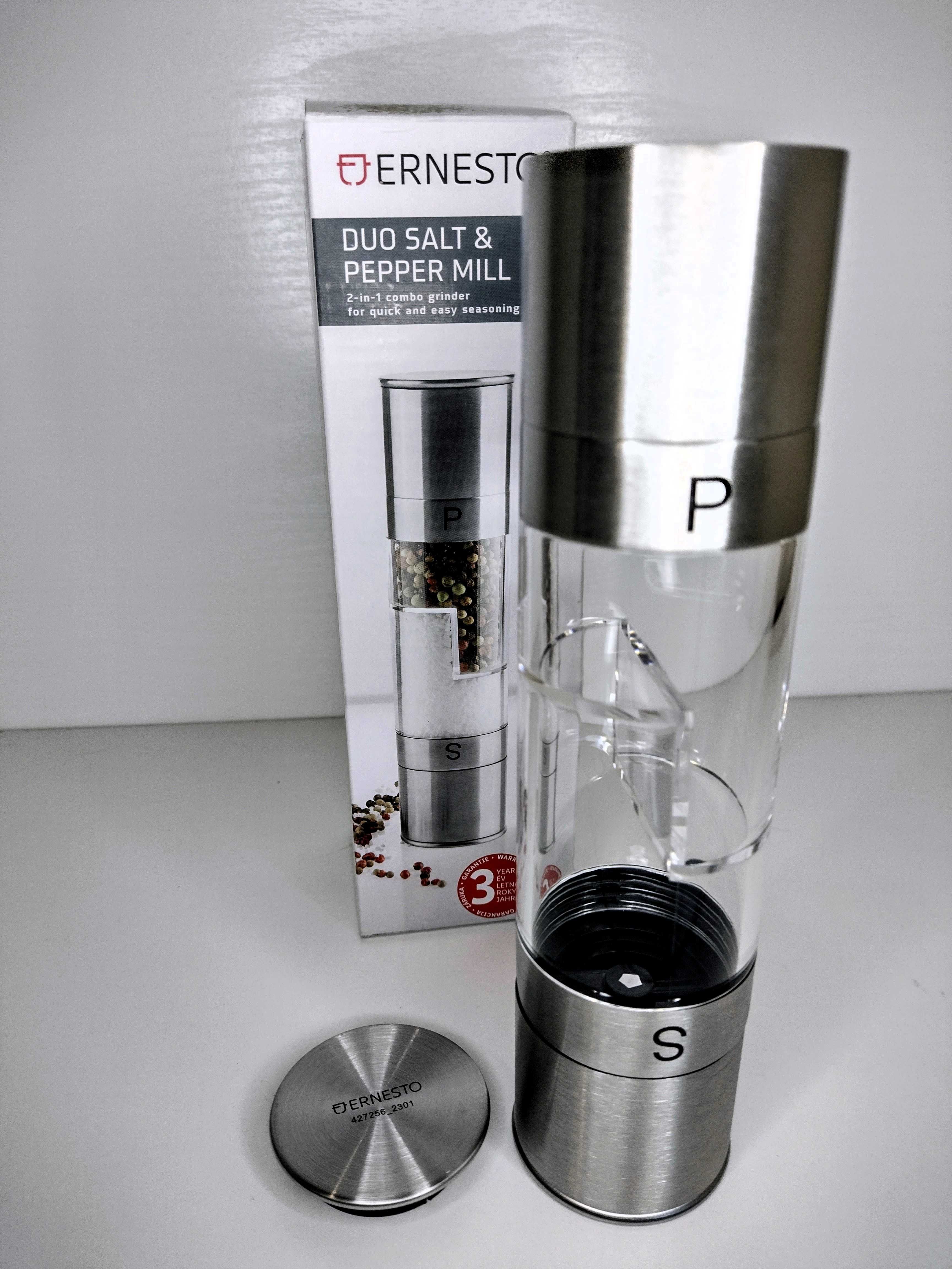 Młynek ręczny Ernesto metal 2 x 85 ml chrom, przeźroczysty