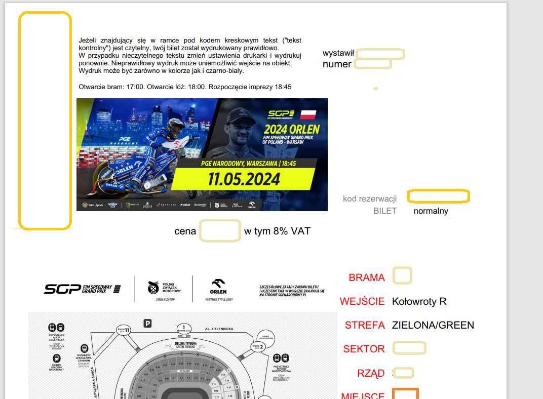 Speedway bilety 2024 Grand PrixFIMPoland Warsaw GP
