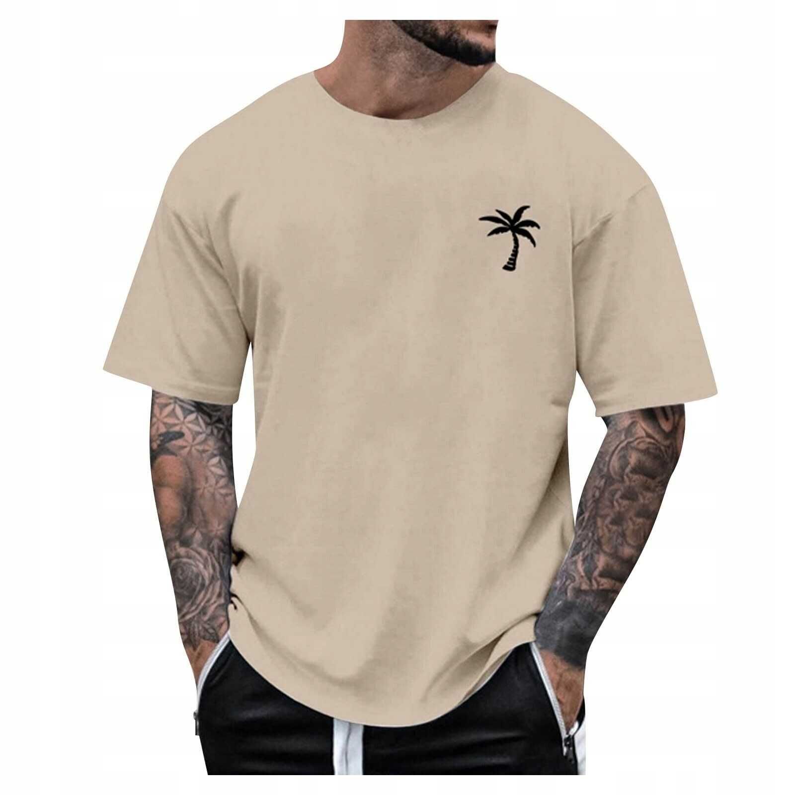 Beżowa koszulka krótki rękaw basic t-shirt palma L