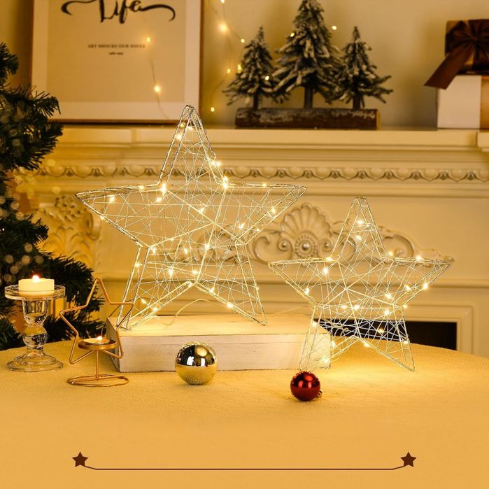 Lampa Stołowa LED w Kształcie Gwiazdy 2 Sztuki Dekoracja Świąteczna