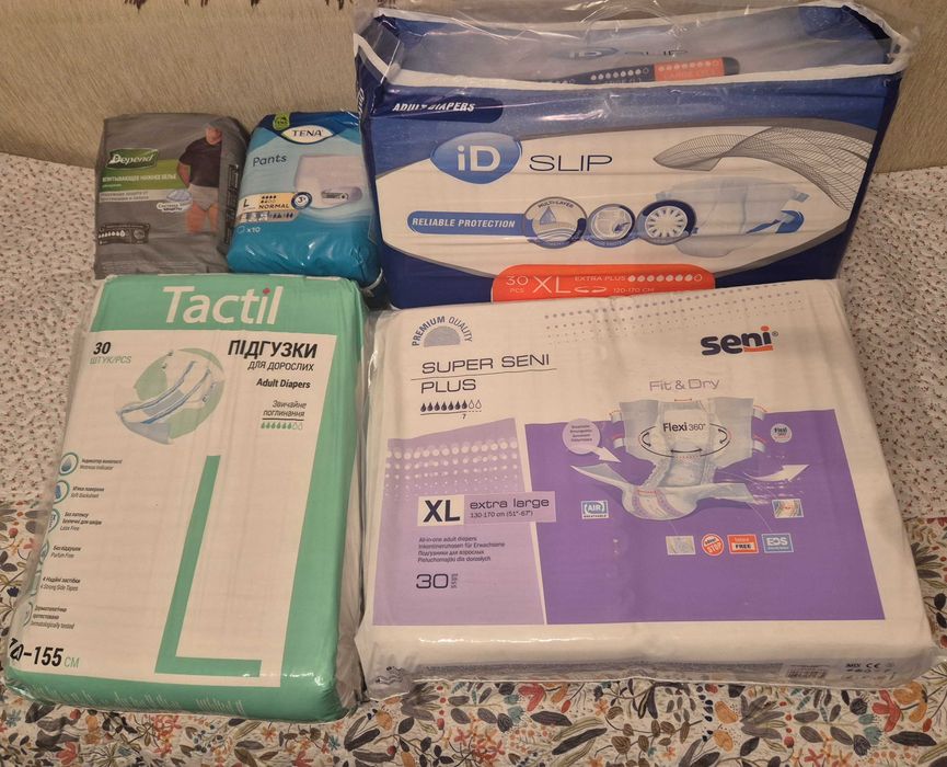 Підгузники iD, Tactil, Seni, Tena, Depend, труси Tena L, Tena Lady