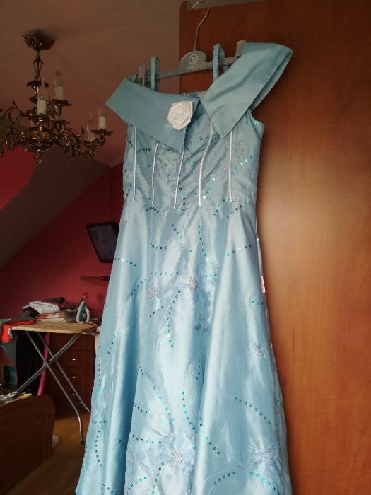 Elegancka Sukienka błękit 140cm 9-12 lat suknia okazjonalna dziewczynk