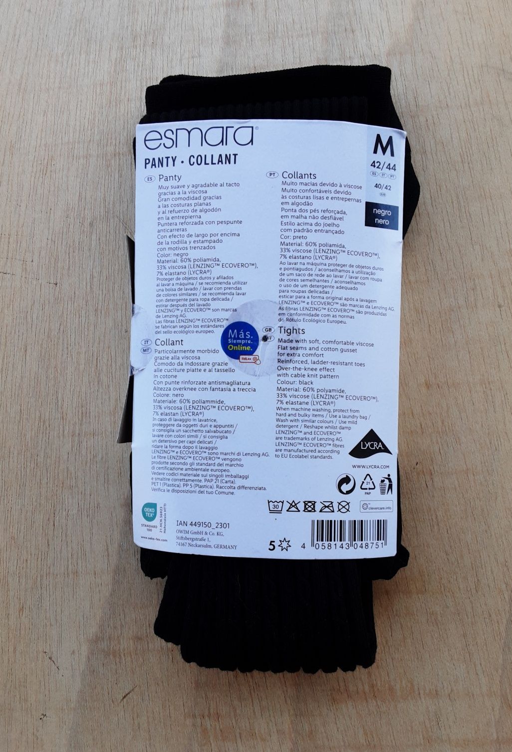 Collants pretos com padrão entrançado – Esmara