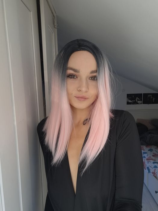 Różowa peruka ombre pink wig synthetic hair cosplay pudrowy róż