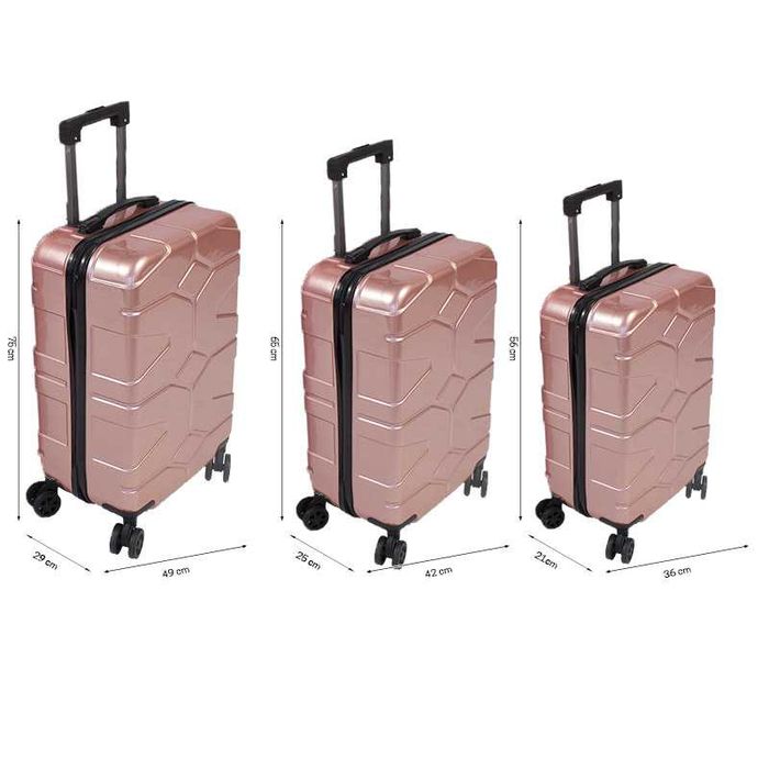 Walizki podróżne twarde na kółkach RÓŻOWE ZŁOTO ZESTAW 3szt. H23084RG