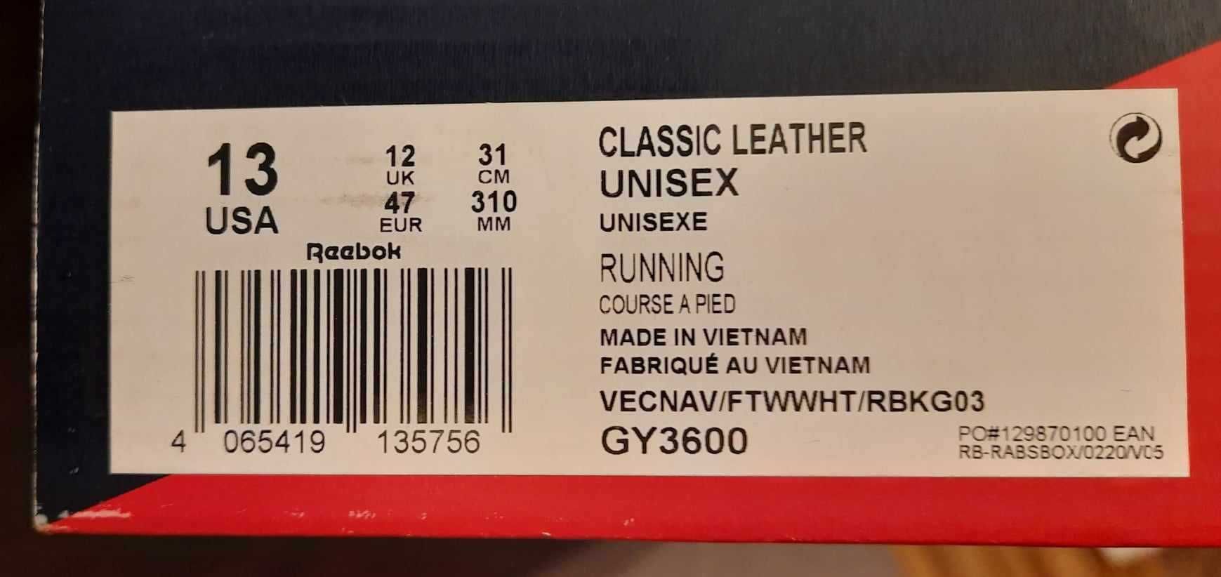 Buty Reebok Classic Leather 47 raz ubrane jak nowe