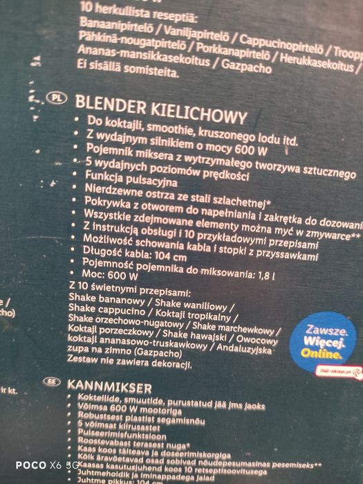 Silvercrest blender kielichowy 1.8L 600W nowy.