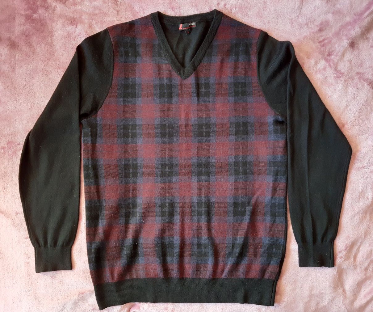 Męski sweter w kratę L 50% wełna merino