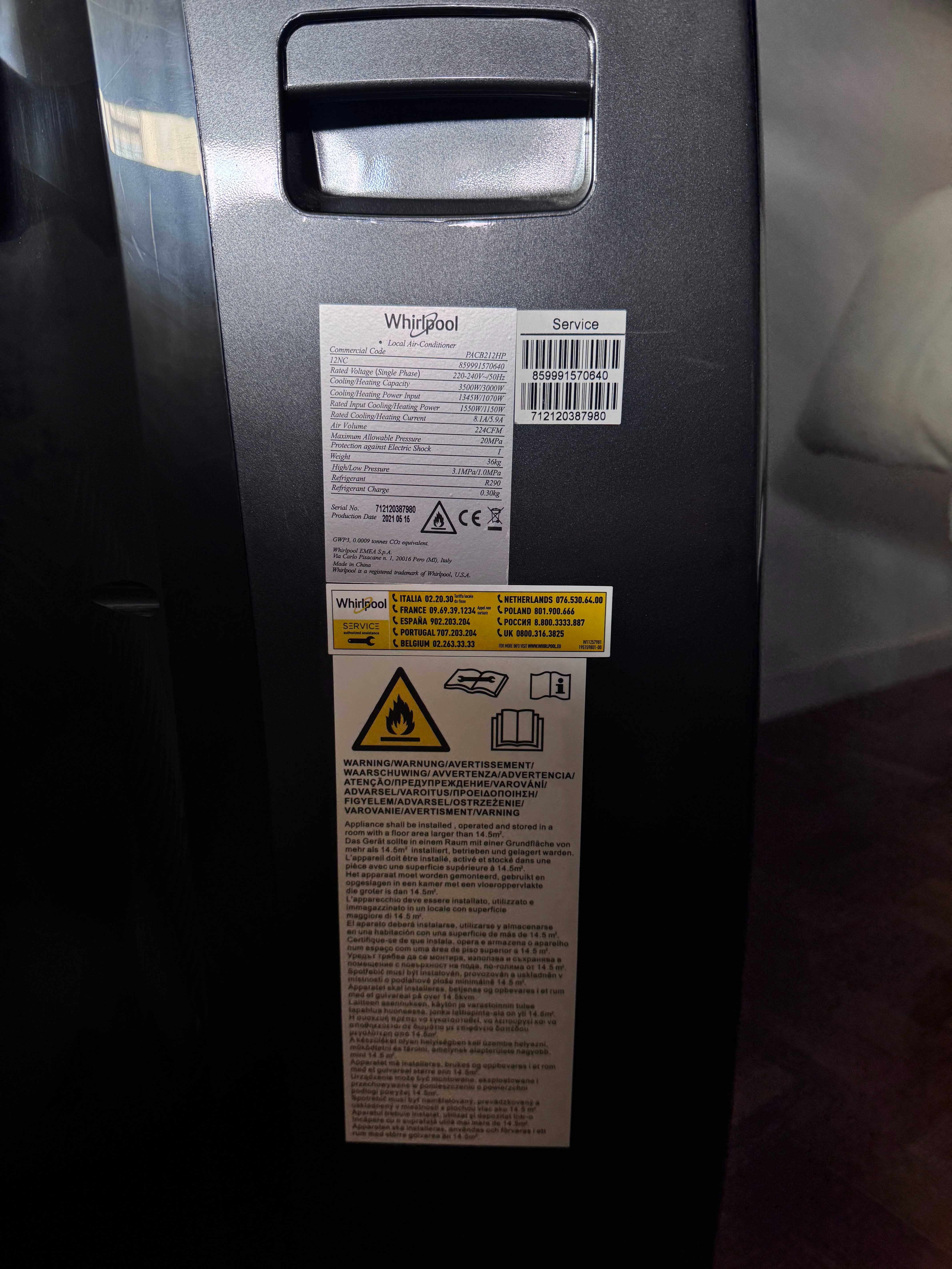 Ar Condicionado Portátil Whirlpool 30 m²  12000 BTU/h